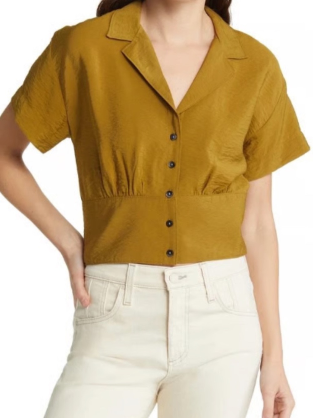 Madewell Gold/Golden Drapey Banded-Bottom Button-Down Top